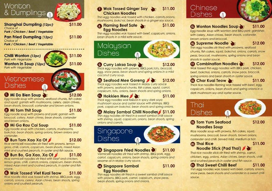 Menu at Noodle World restaurant, Prahran, 342 Chapel St