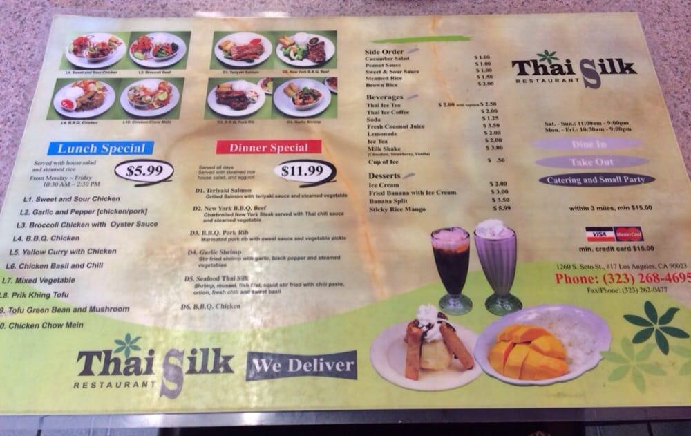 Menu at Thai Silk Express. restaurant, Los Angeles