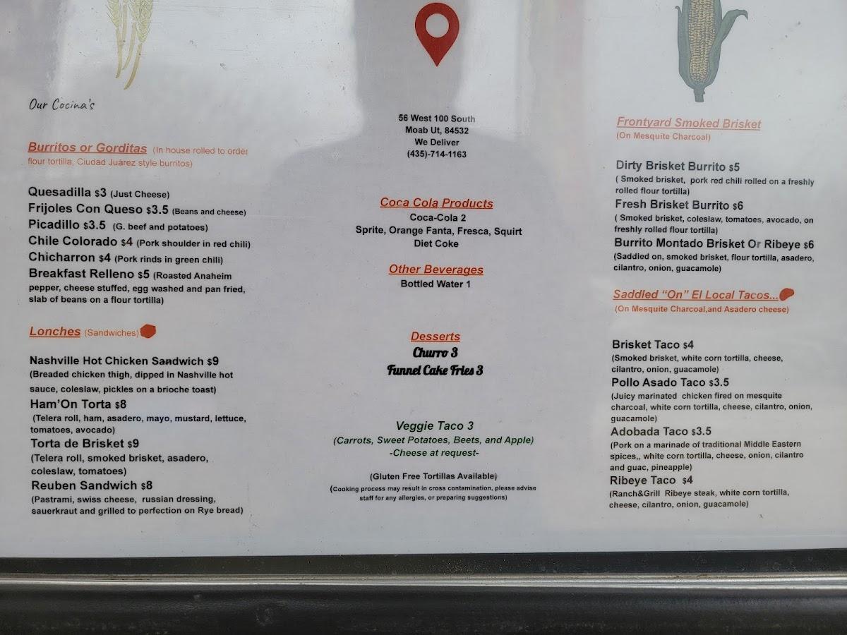 Carta del restaurante El Local, Moab