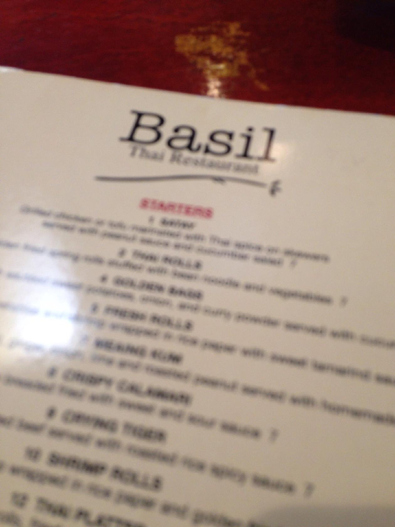 Menu at Basil Thai Restaurant, Paso Robles