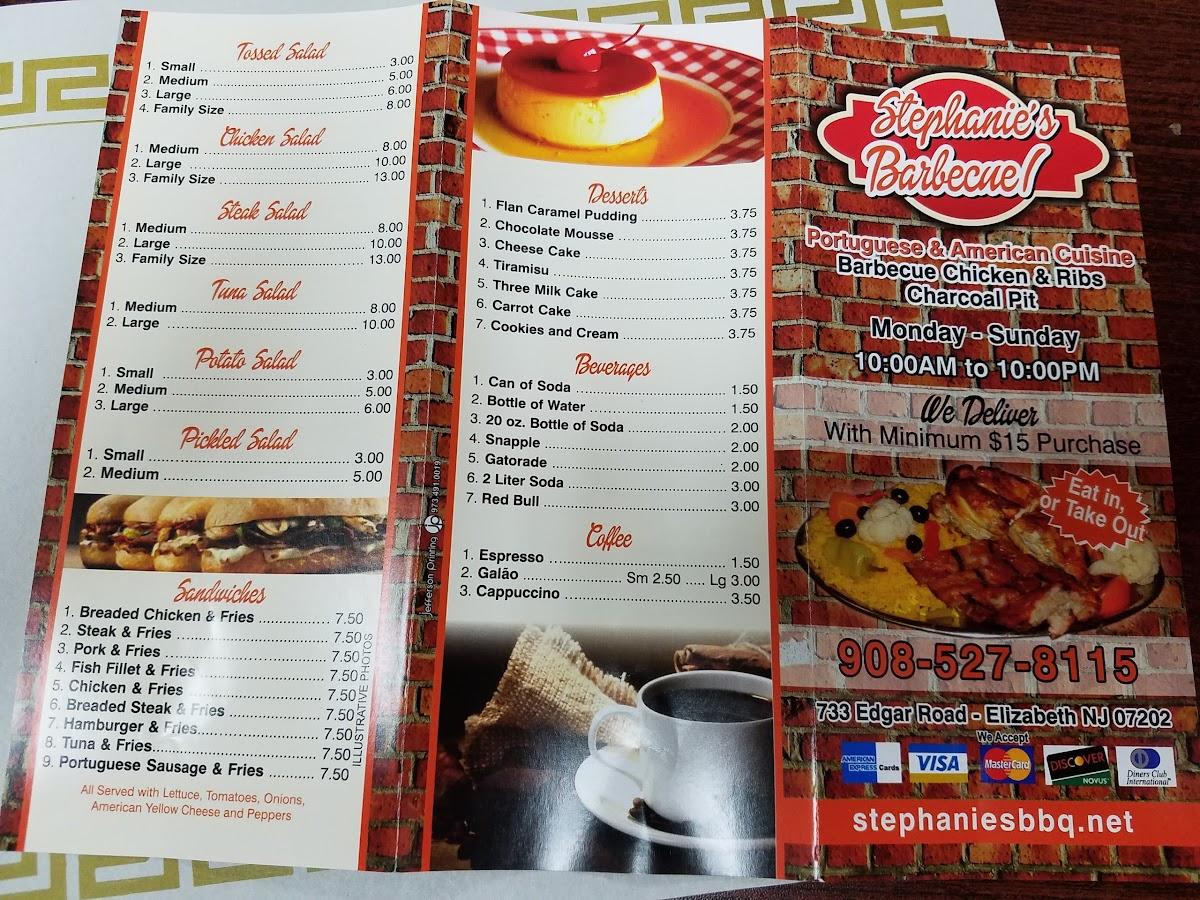 Menu at Stephanie's Barbecue, Elizabeth