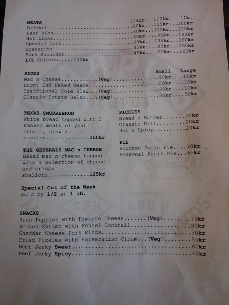 Menu at Warpigs Brewpub, Copenhagen