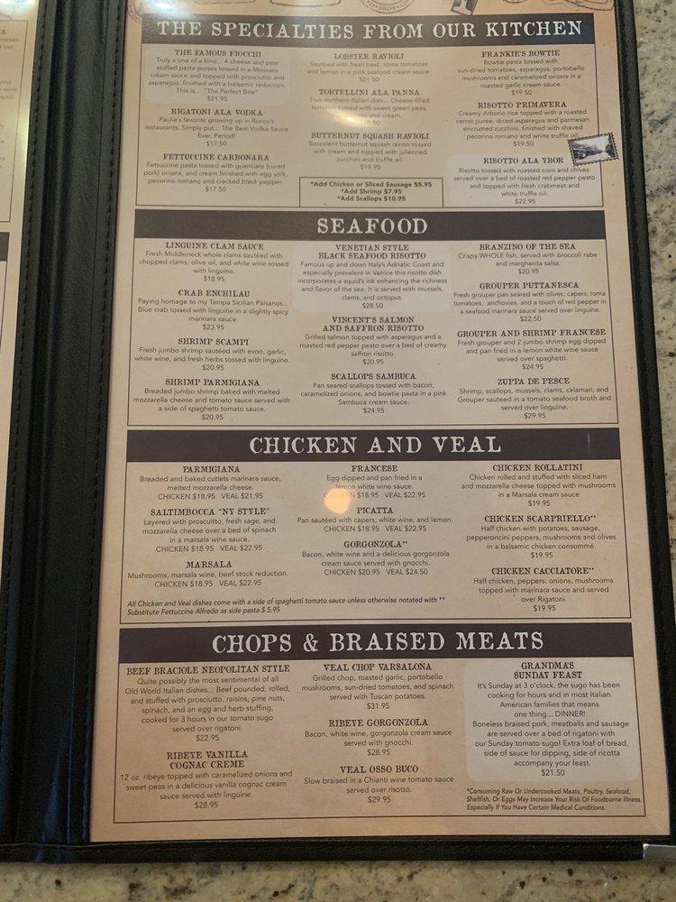 Menu at Esposito's Italian Restaurant And Bar, Tampa