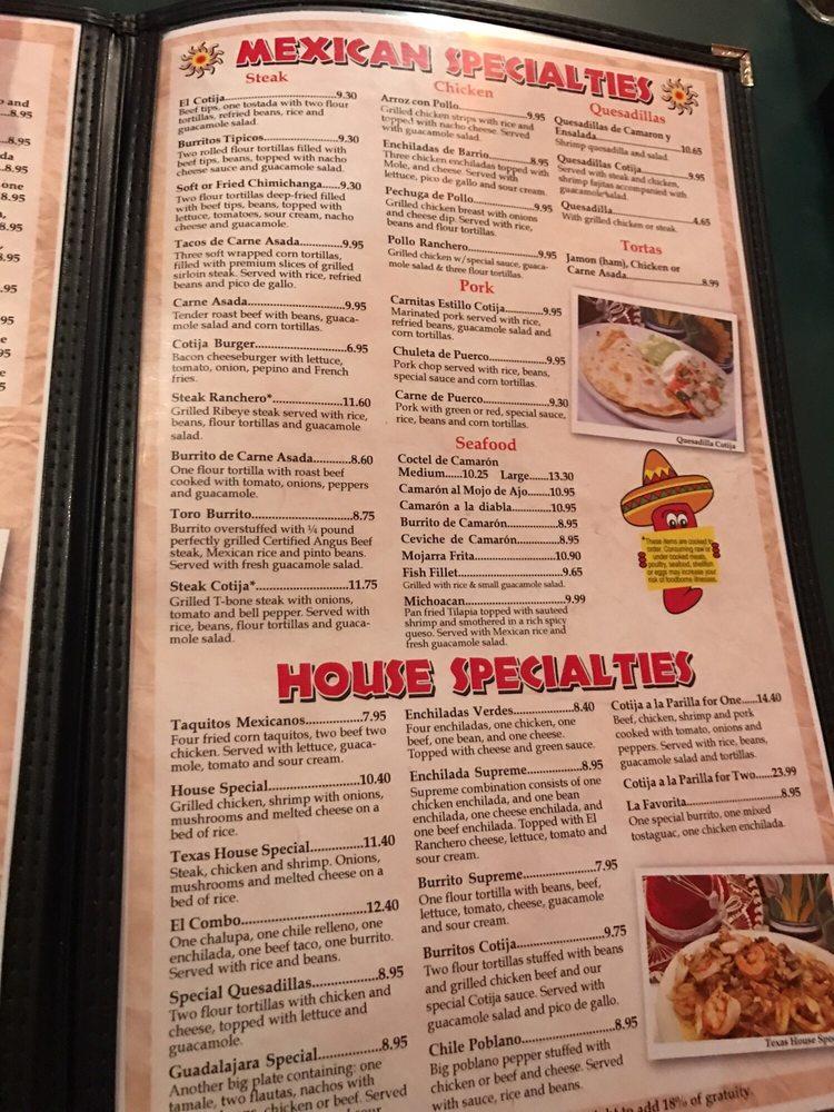 Menu at El Cotija Mexican restaurant, Warner Robins, 109 Margie Dr