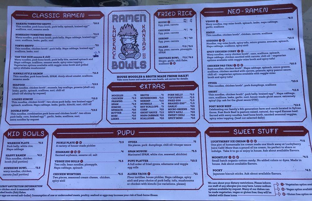 Menu at Ramen Bowls restaurant, Lawrence
