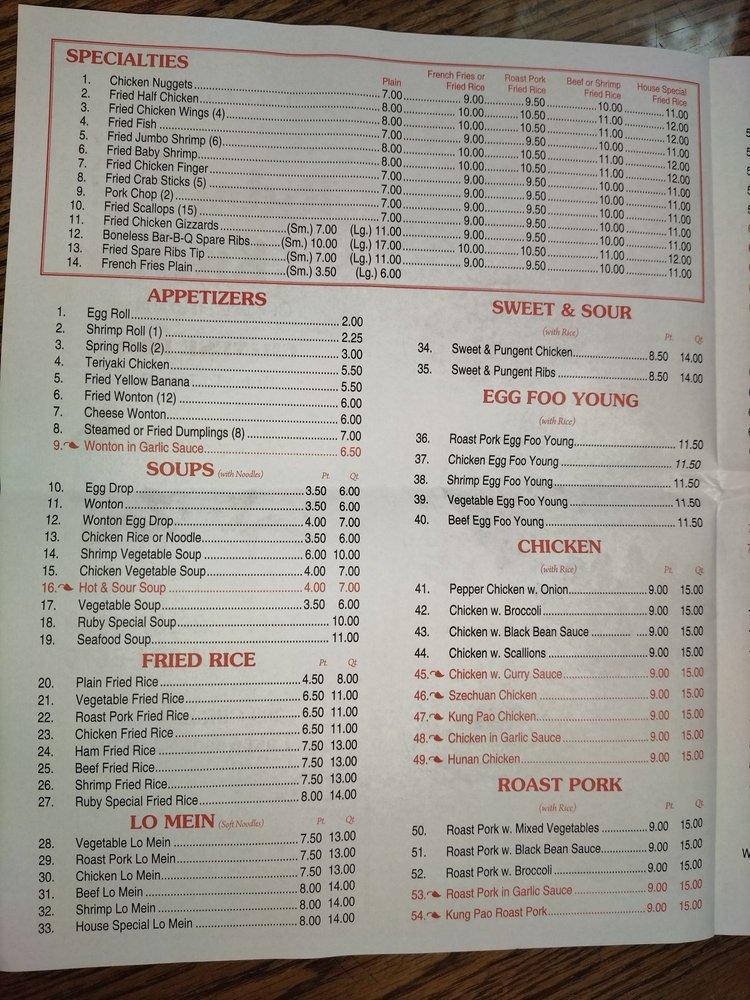 Menu at Ruby Kitchen restaurant, Lakewood Township, 209 Clifton Ave