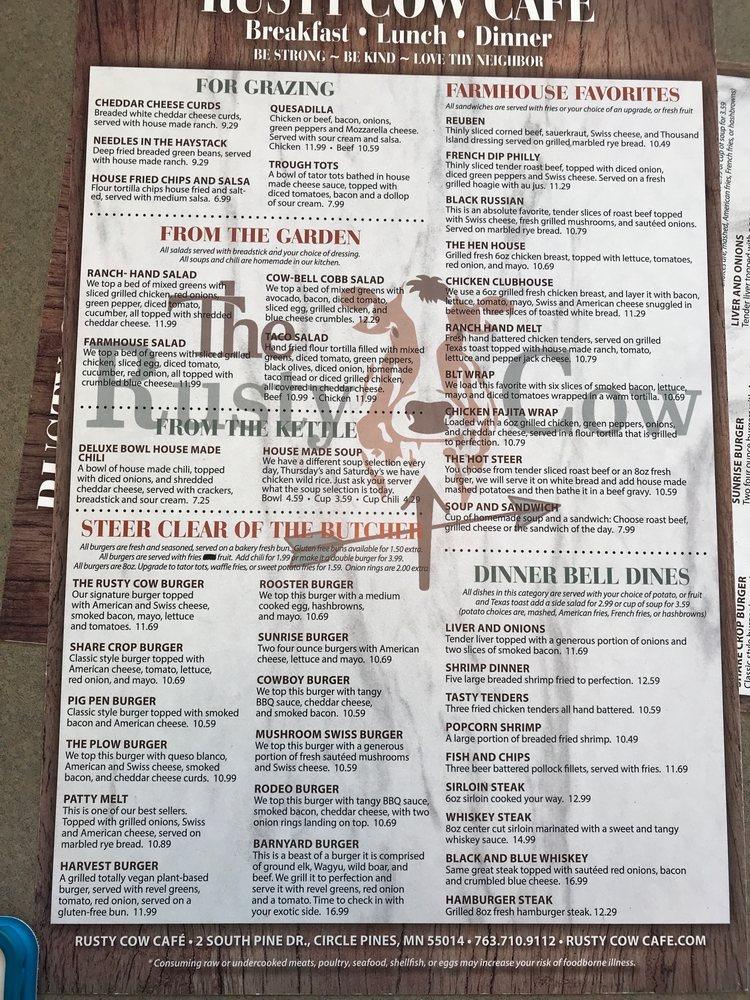 Menu at Rusty Cow Family Restaurant, Circle Pines