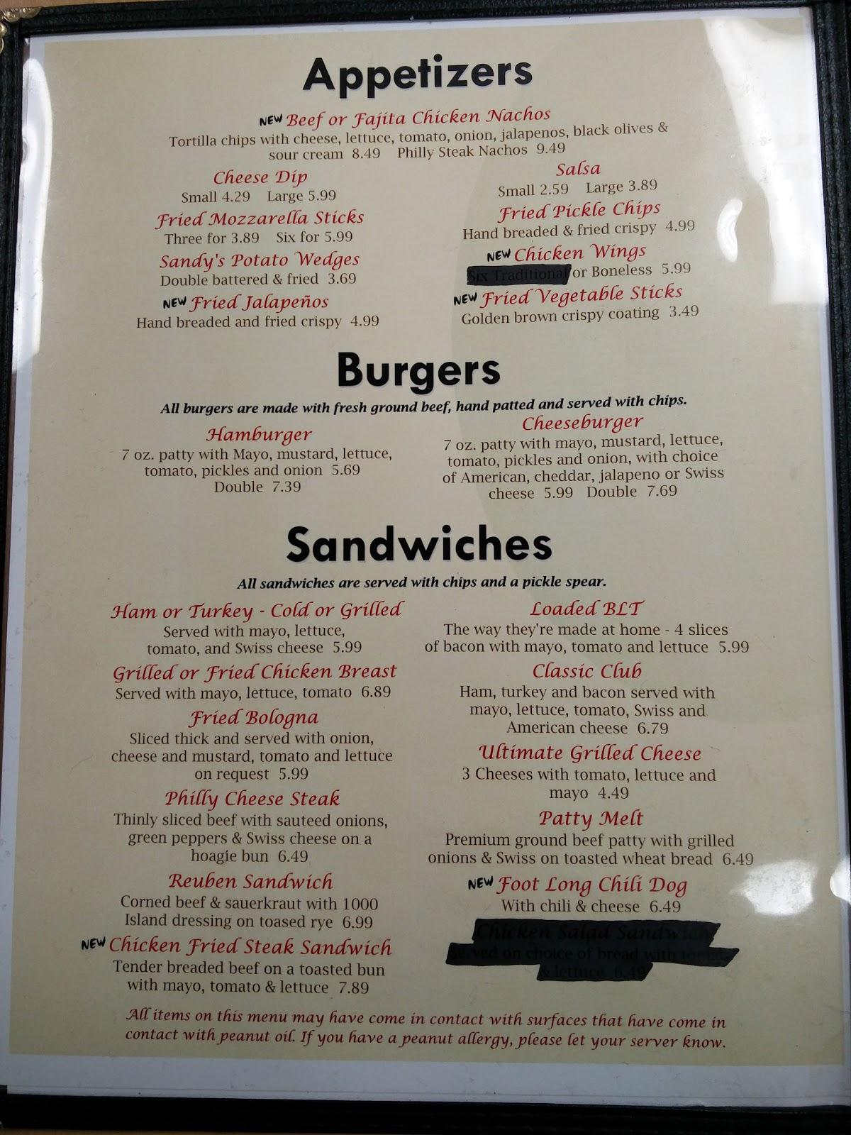 Menu at Littlefields Cafe, North Little Rock