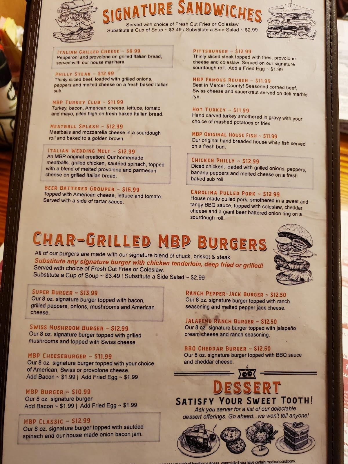 Menu at My Brothers Place pub & bar, USA