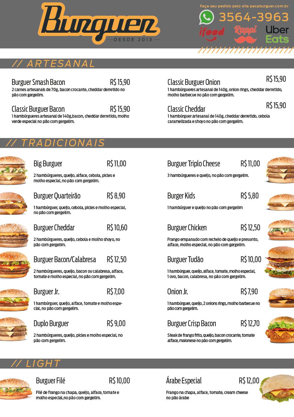 Menu em Burguer restaurante Nilópolis