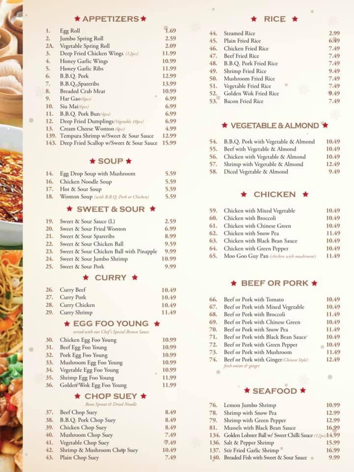 Menu at Golden Wok Chinese Restaurant, Orillia