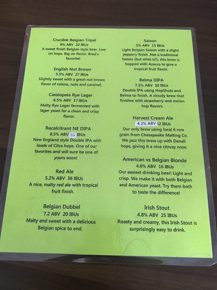 Menu at AleCraft Brewery restaurant, Bel Air