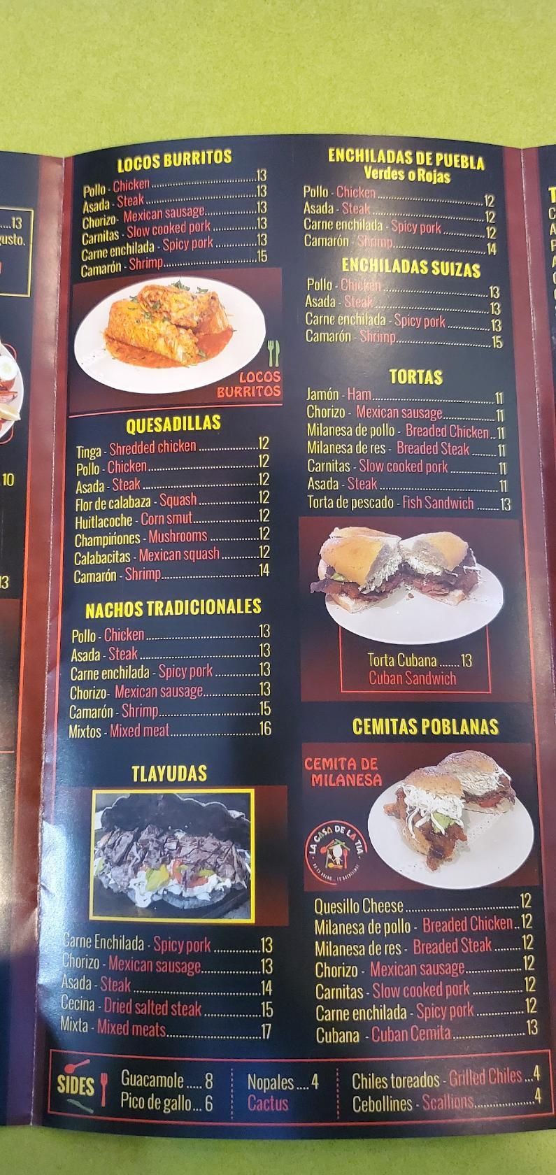 Menu at La Casa de la Tia II LLC restaurant, Jackson