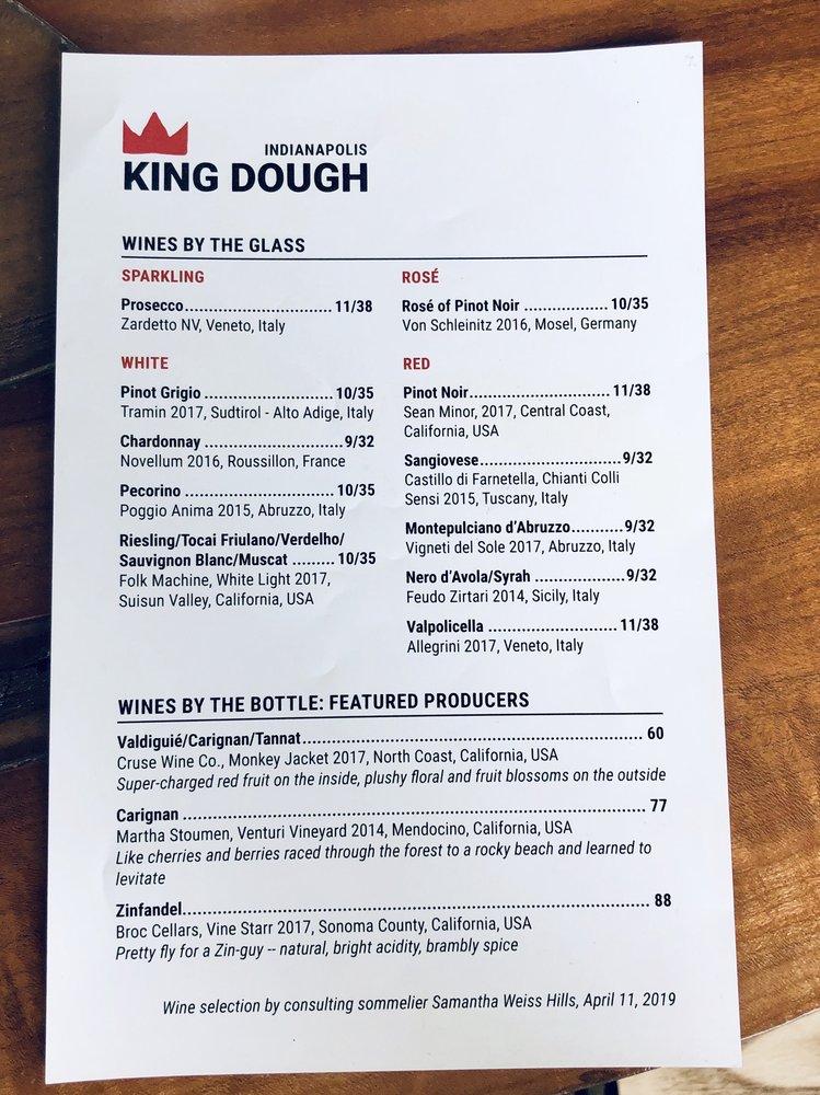 Menu at King Dough pizzeria, Indianapolis