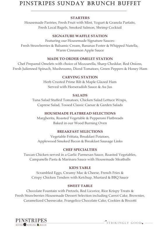 Menu at Pinstripes pub & bar, North Bethesda