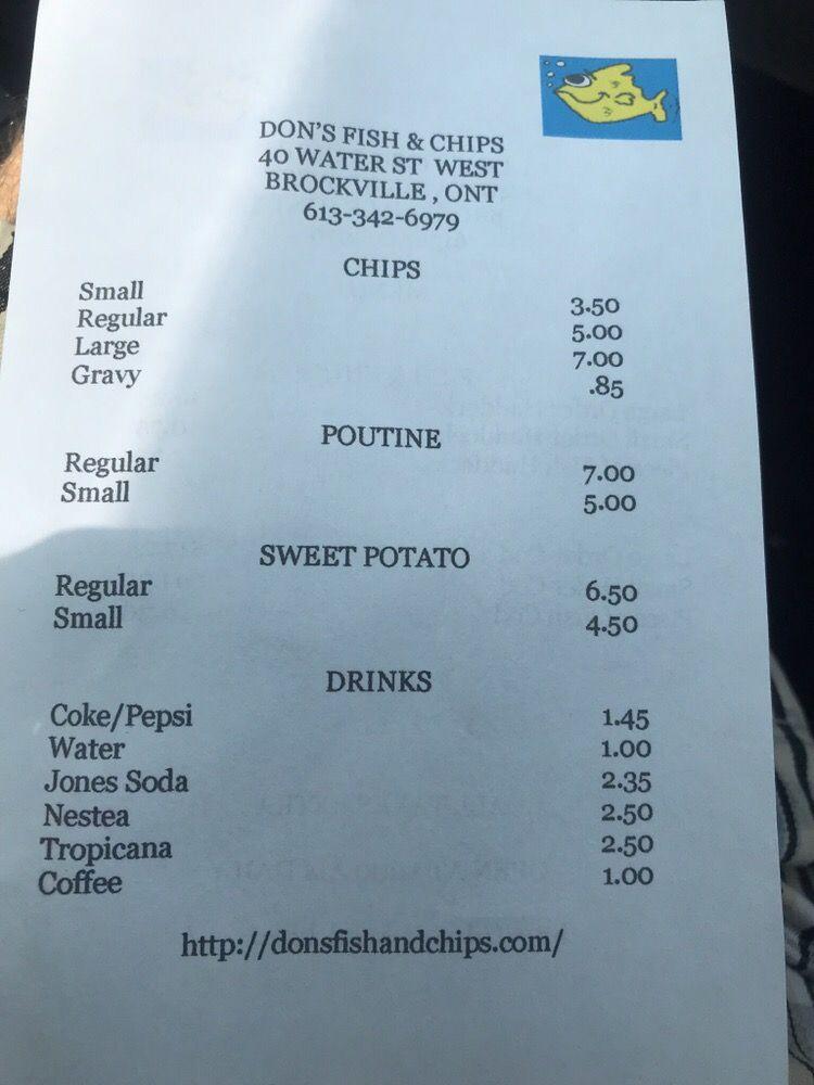 Menu at Don's Fish & Chips restaurant, Brockville
