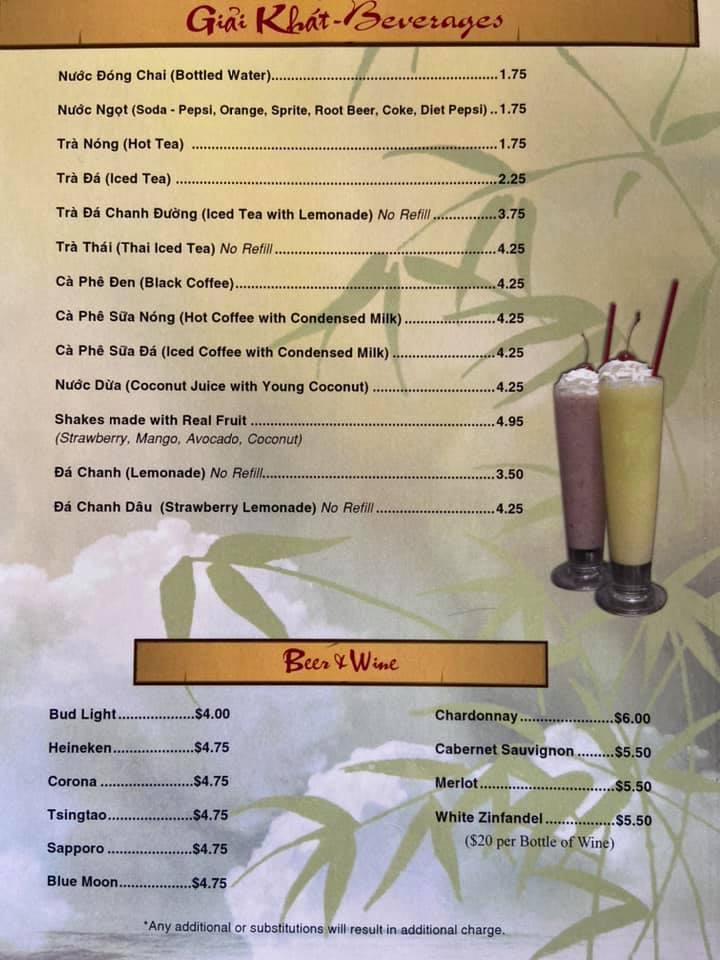 Menu at Phở Dynasty Vietnamese restaurant, Elk Grove, Elk Grove Florin