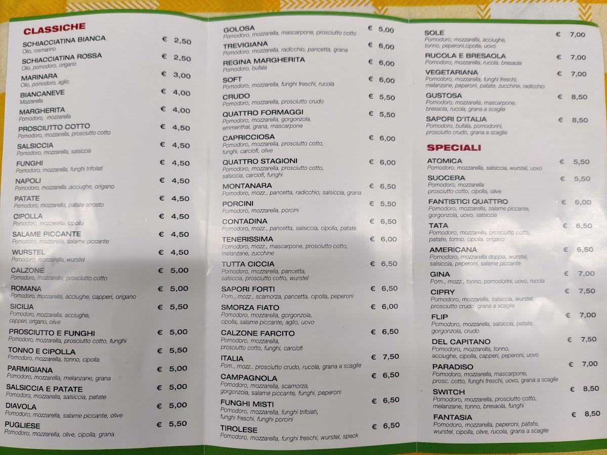 Menu at Pizzeria Fantasia, Porto Garibaldi