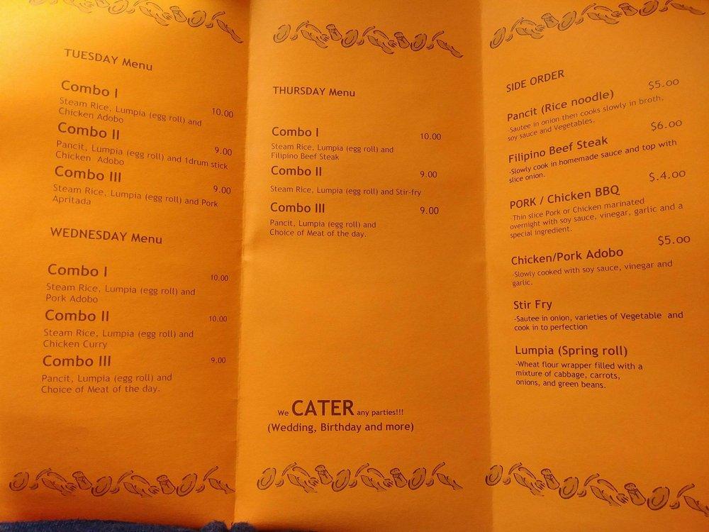 Menu at Lutong Pinoy, Ellensburg