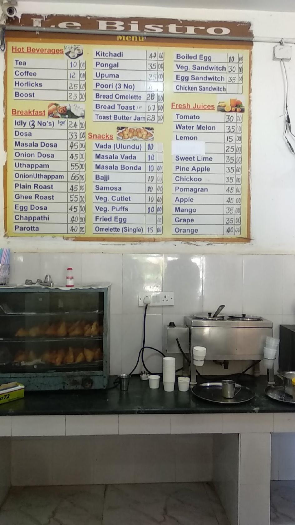 Menu at Le Bistro Cafe PIMS Canteen, Ganapathichettikulam