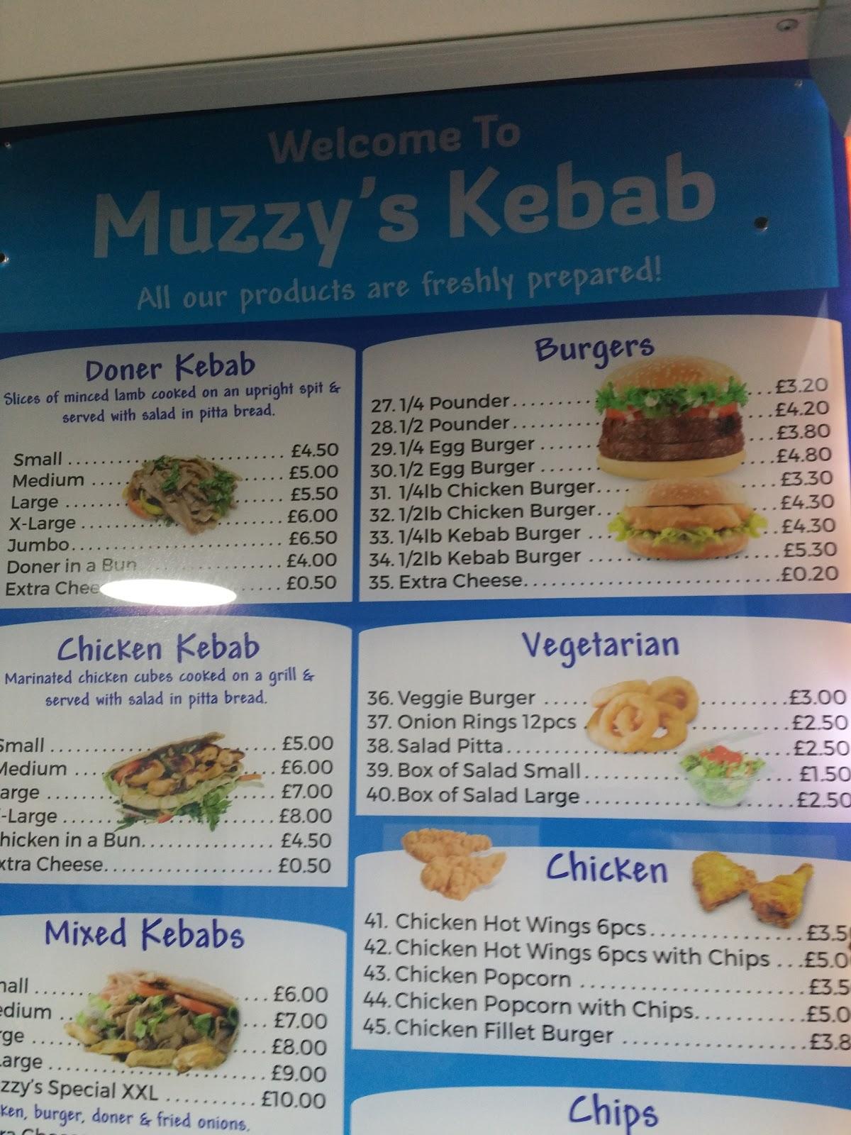 Menu at Muzzy's Kebab, Bristol