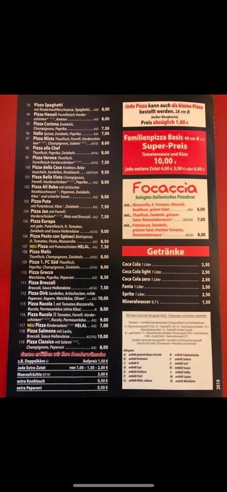 Speisekarte von Pizzeria La Piccola, Grevenbroich