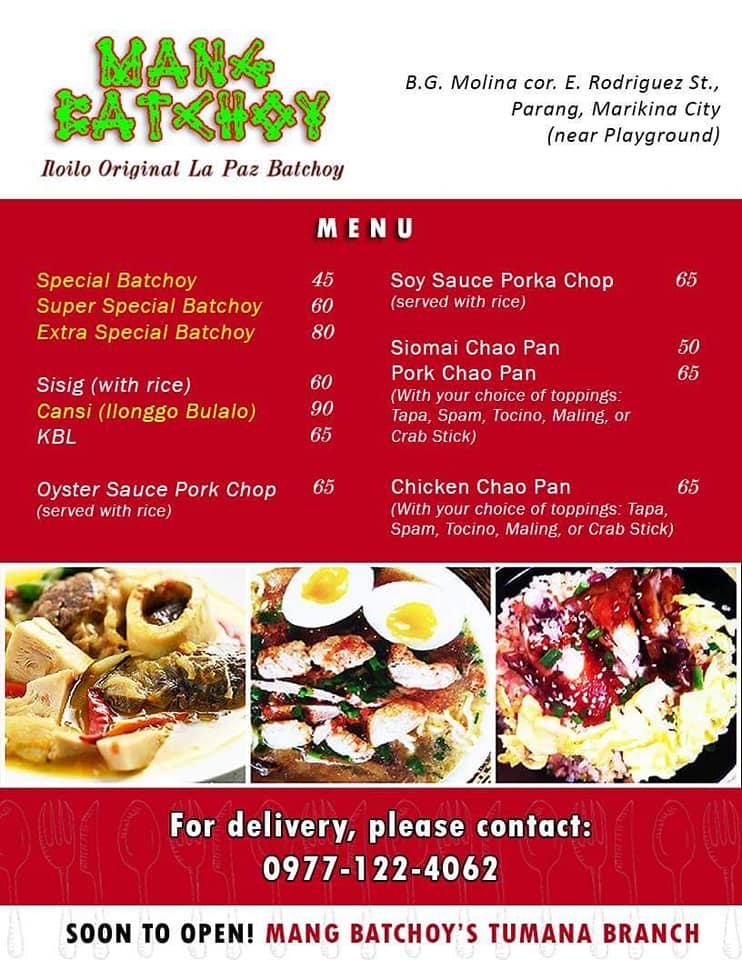 Carta del restaurante Mang Batchoy Iloilo Original La Paz Batchoy ...