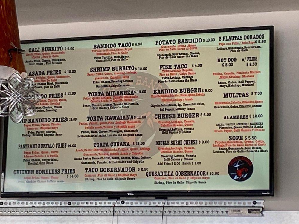 Menu at Tacos El Bandido Express restaurant, Tustin