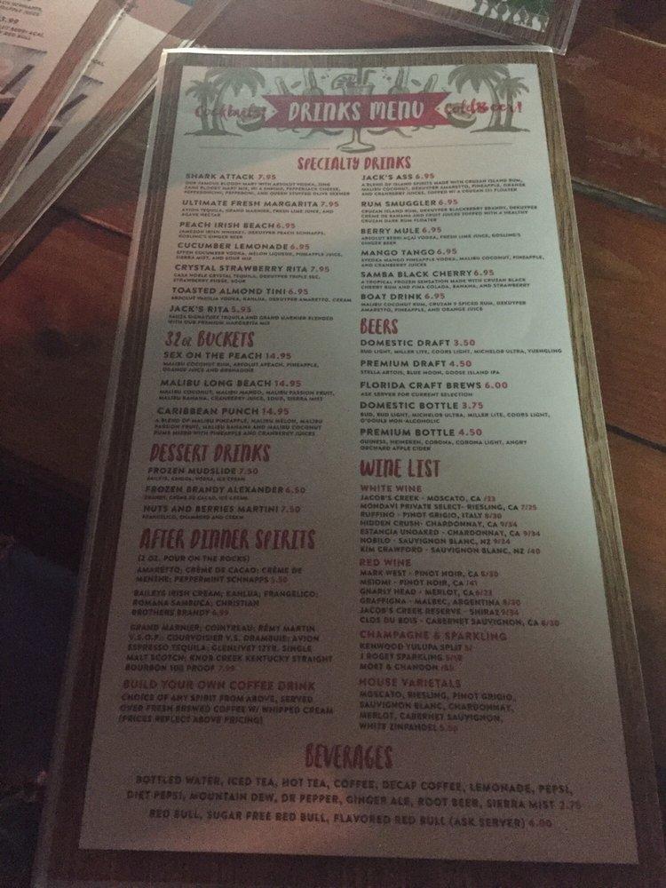 Menu at Caribbean Jack's pub & bar, Daytona Beach