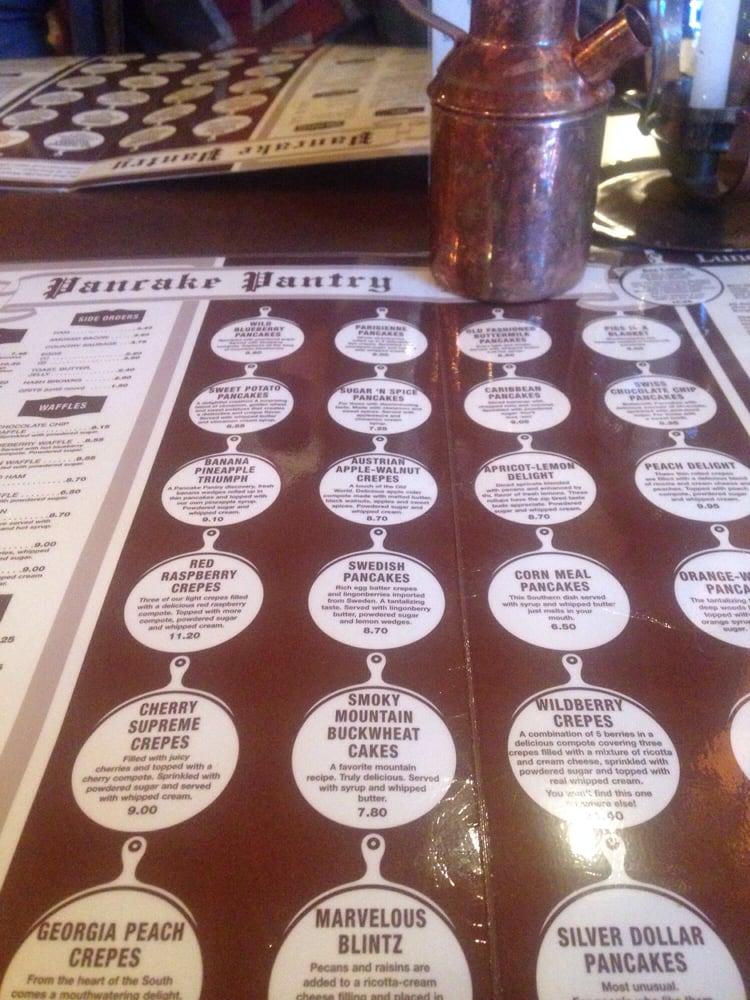 Menu at Pancake Pantry restaurant, Gatlinburg, 628 Parkway