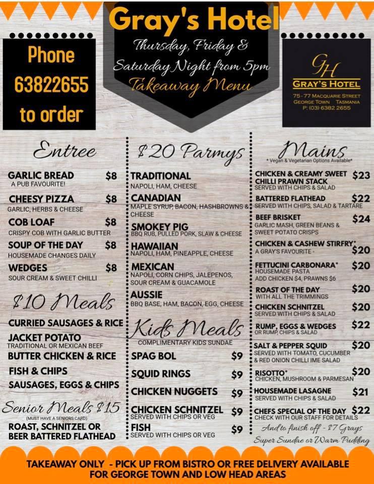 Menu at Grays Hotel pub & bar, Town