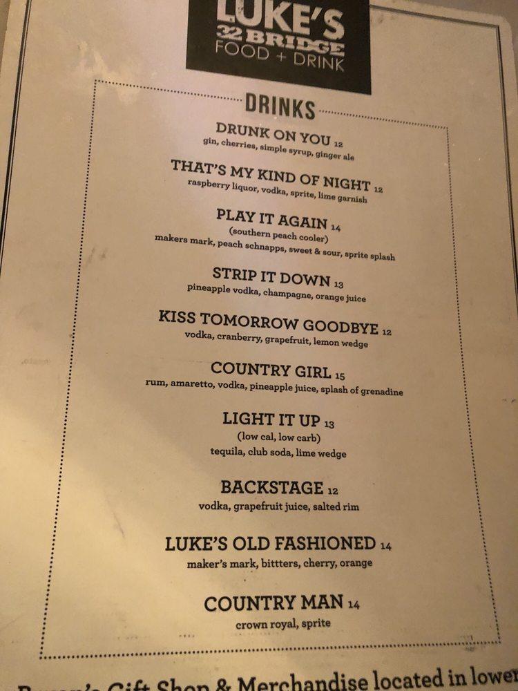 Menu at Luke's 32 Bridge restaurant, Nashville