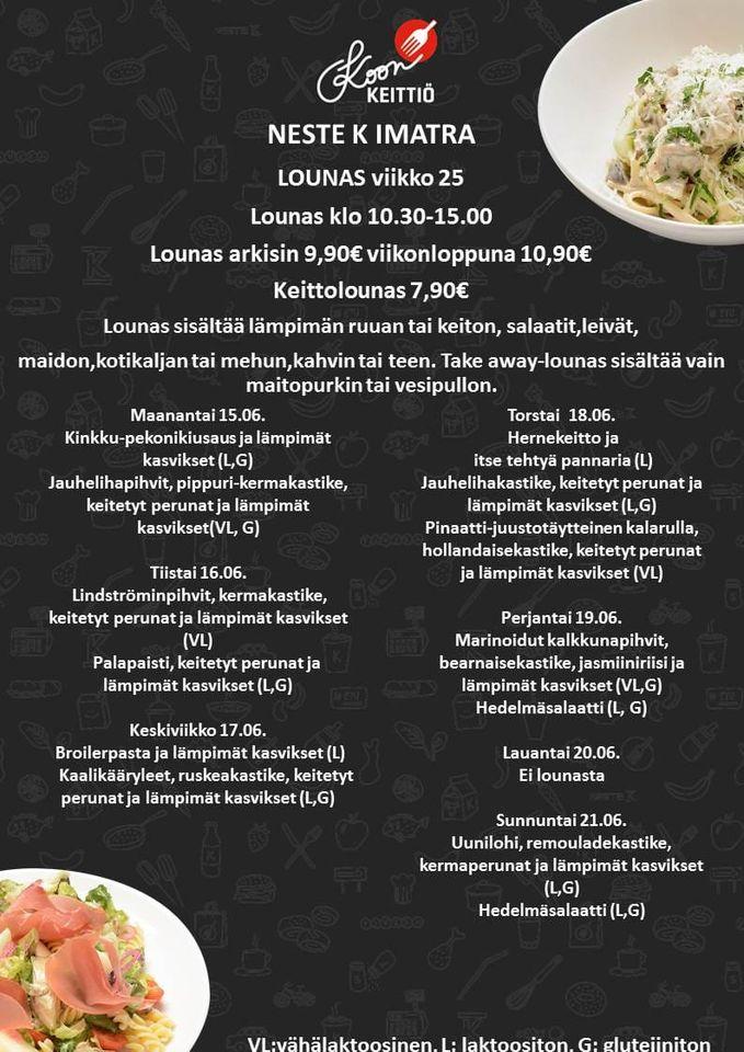 Menu at Neste K Imatra restaurant, Imatra