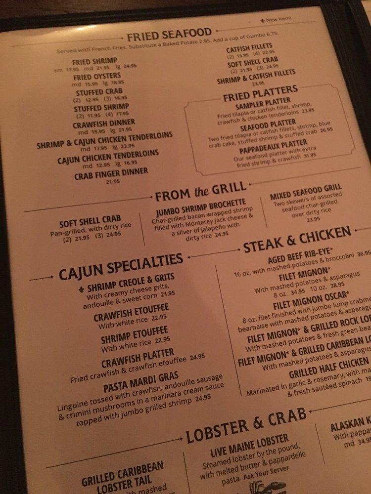 Menu at Pappadeaux Seafood Kitchen restaurant, Marietta, Windy Hill Rd SE