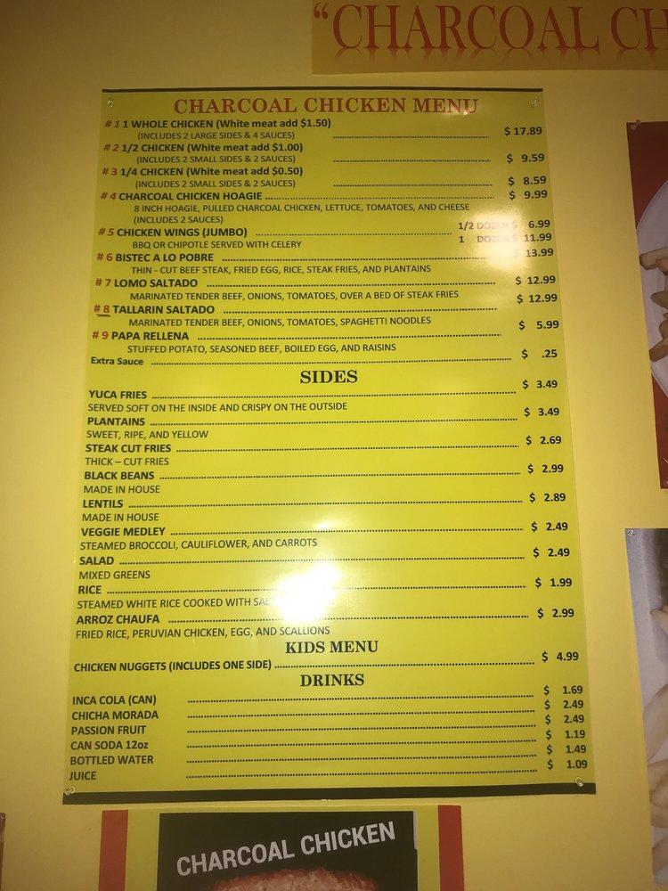 Menu at CHARCOAL CHICKEN Pollo A La Brasa restaurant, Virginia Beach