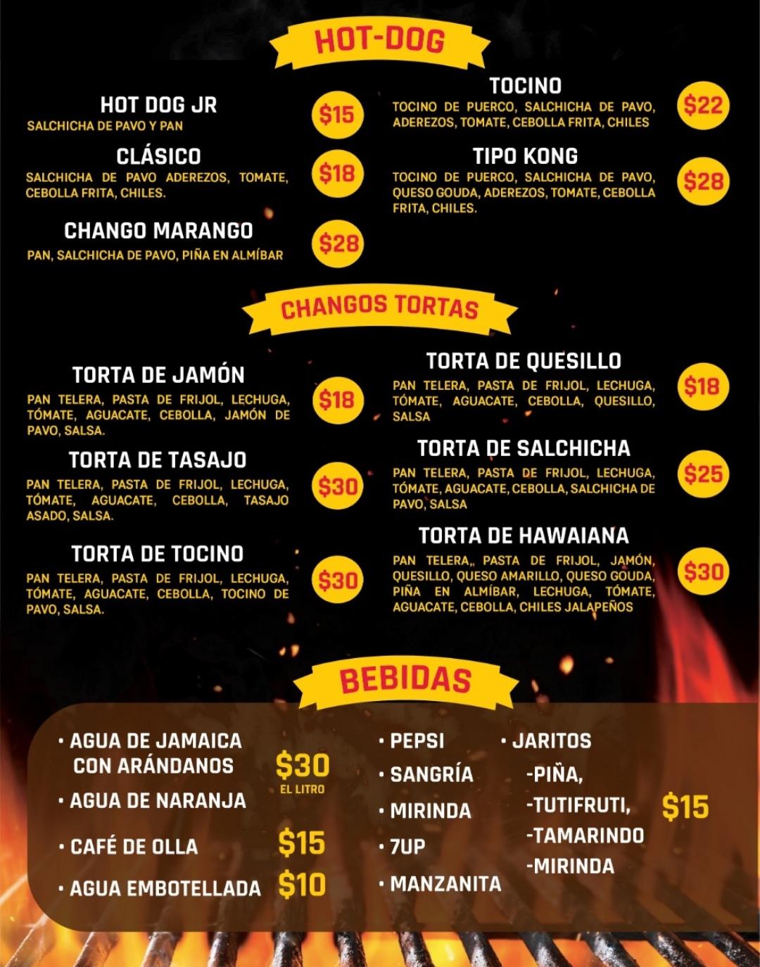 Menu at Changos's Burguer's restaurant, San Antonio de la Cal