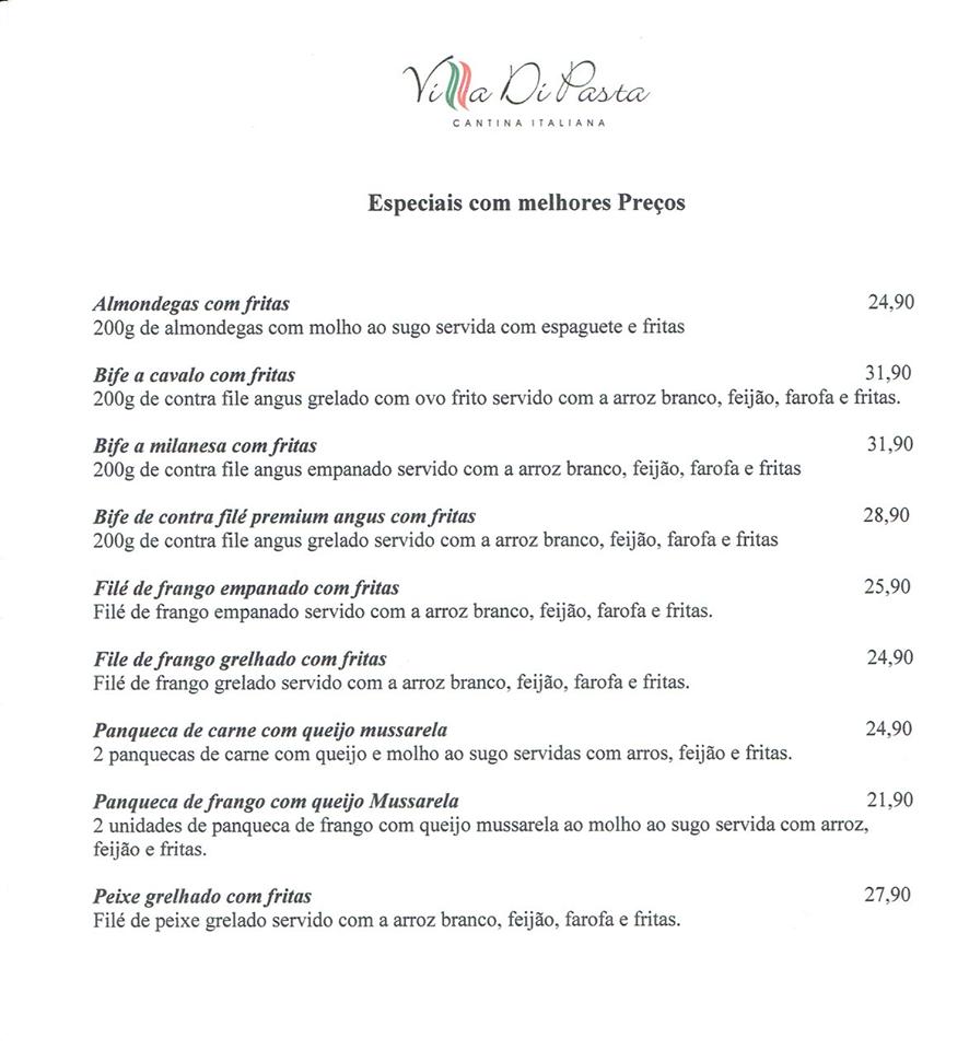 Menu Em Cantina Villa Di Pasta Restaurante Praia Grande