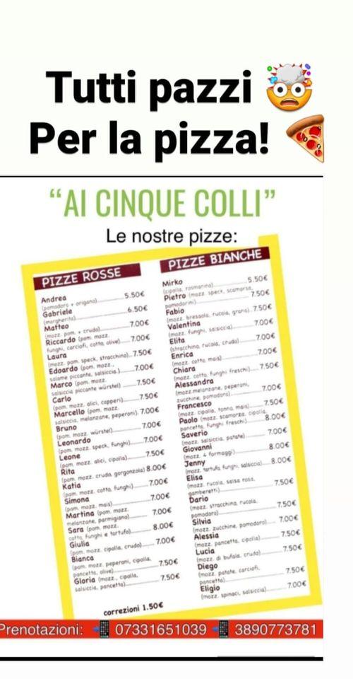 Menu di Ai Cinque Colli 