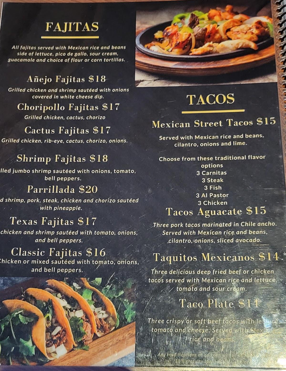 Menu at Anejo Modern Mexican Cuisine restaurant, Olathe