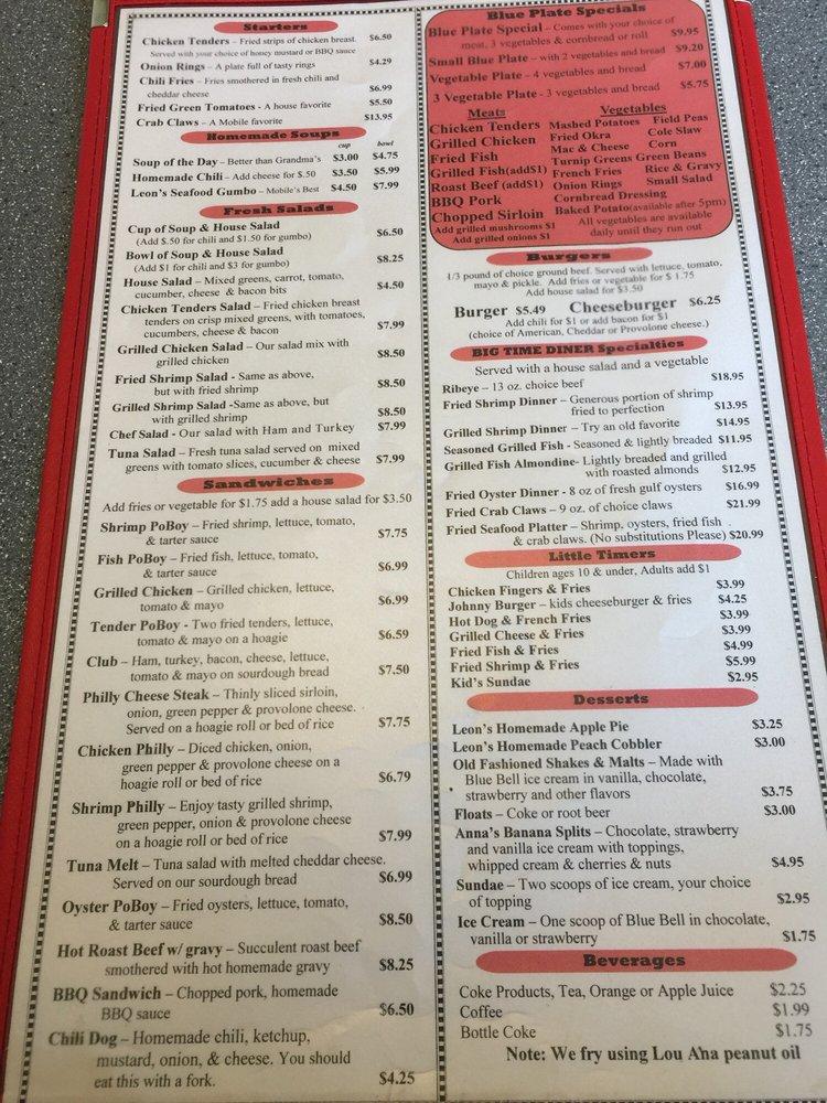 Menu at Big Time Diner restaurant, Mobile