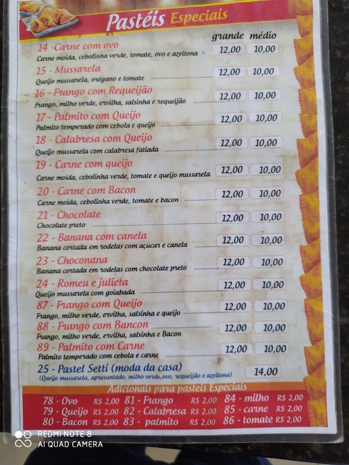 Menu at Pastel Dourado restaurant, Foz do Iguaçu, Av. República Argentina