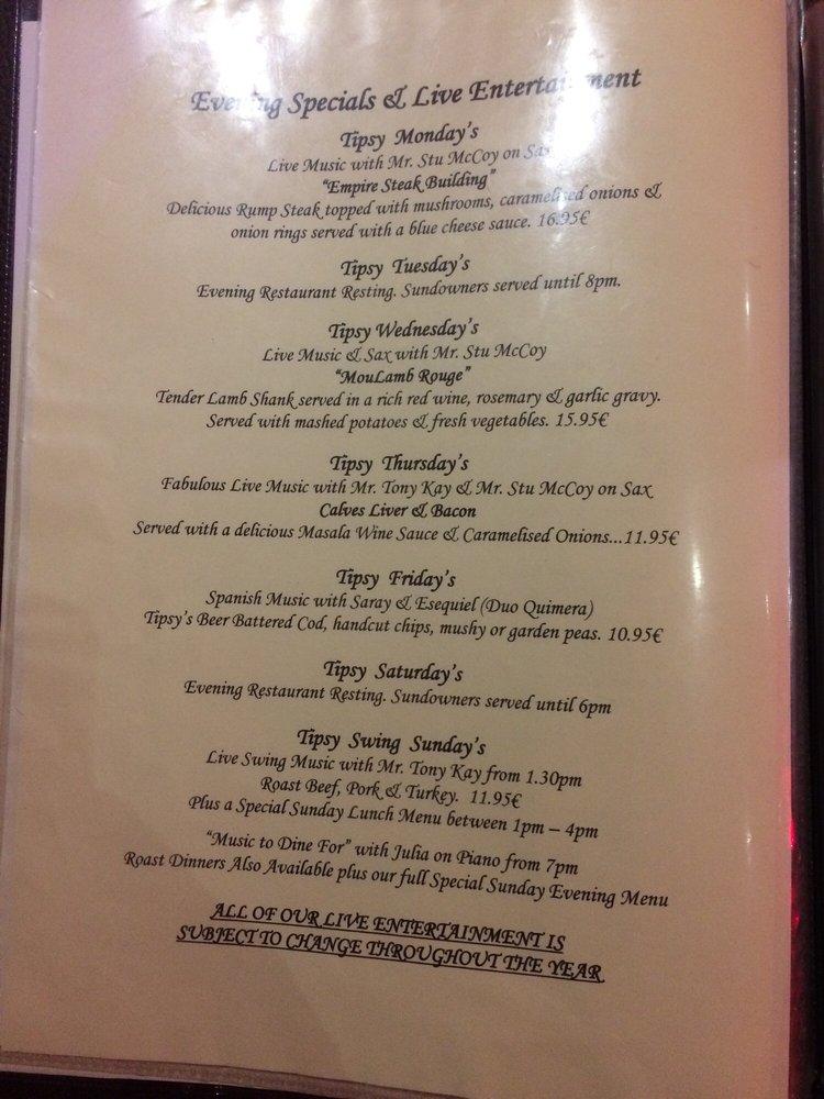 Menu at Tipsy Terrace Bar & Bistro Los Gigantes, Acantilados de los