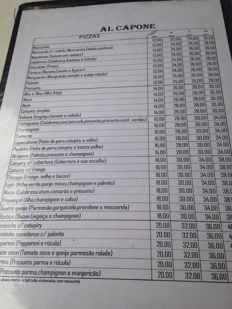 Carta de Al Capone Pizzaria, Rio de Janeiro, Rua Humaitá