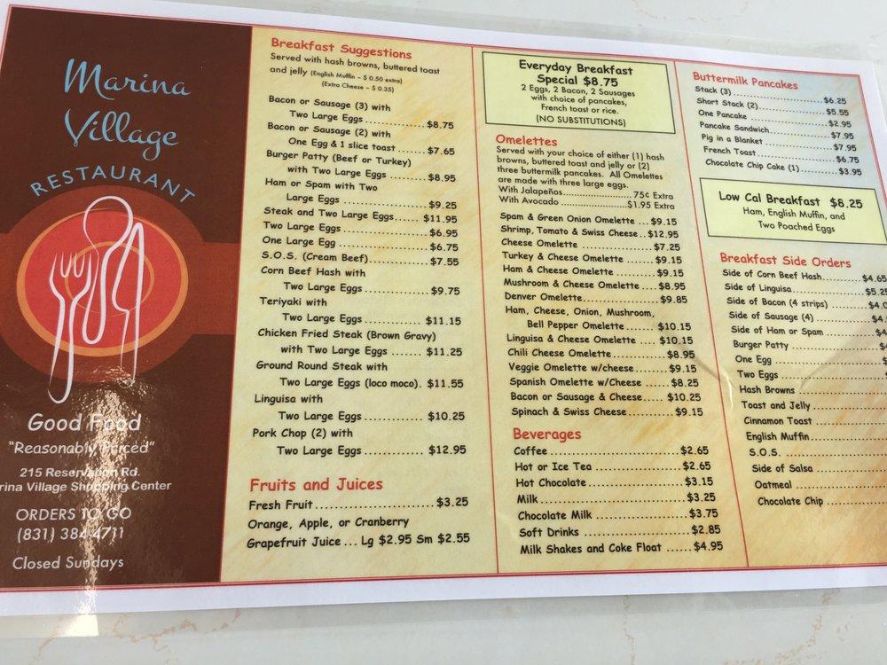 Menu at Marina Village Restaurant, Marina
