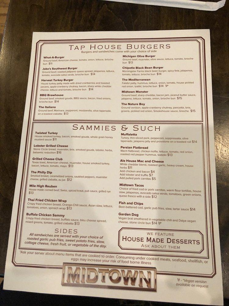 Menu at Midtown Brewing Co. pub & bar, Lansing