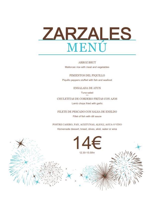 Menu at ZARZALES Restaurant, Port de Pollença