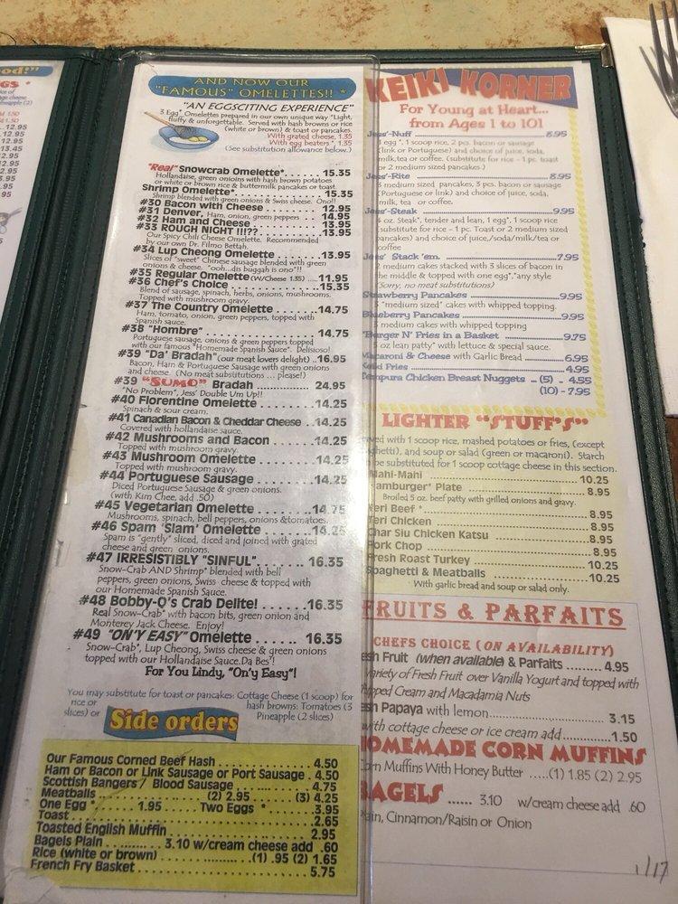 Menu at Ken's House of Pancakes restaurant, Hilo