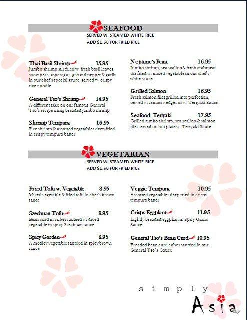 Menu At Simply Asia Restaurant Thurmont 120 Frederick Rd Ste B And C