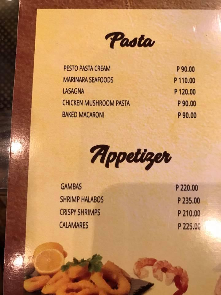 Menu at Zian's Coffee Haven restaurant, Davao City