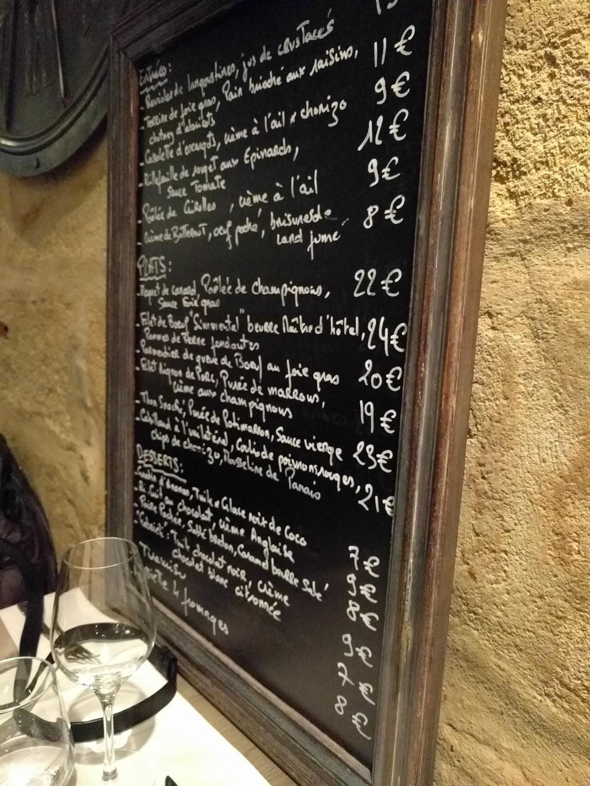 Menu at Bistro Réno restaurant, Bordeaux